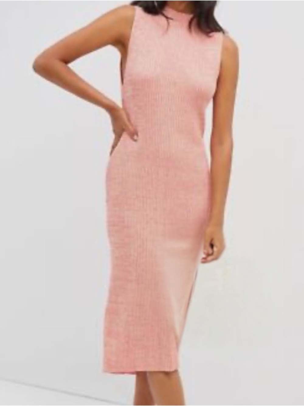 Sleeveless Ribbed Midi Dress in Pink